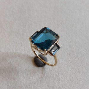 Natural London Blue Topaz Ring, 14K Solid Yellow Gold Ring, Octagon Topaz Ring, Statement Ring, December Birthstone Ring, Blue Topaz Jewelry