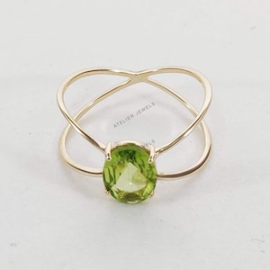 14K Gold Natural Peridot Ring, Natural Peridot Solid 14K Yellow Gold Ring, August Birthstone, Peridot Jewelry, Christmas Gift