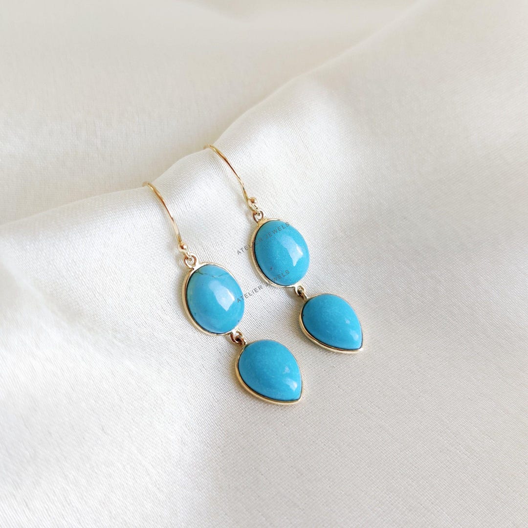 Sleeping Beauty Natural Arizona Turquoise Bezel Earrings, 14K
