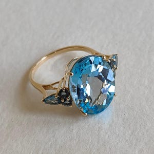 Natural Sky Blue Topaz & London Blue Topaz Ring, 14K Solid Yellow Gold Topaz Ring, December Birthstone, Blue Topaz Jewelry, Birthday Gift