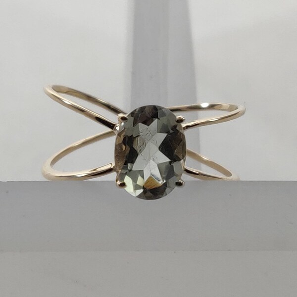 14K Gold Natural Green Amethyst Ring, Green Amethyst Cross Ring, February Birthstone, Green Amethyst Jewelry, Christmas Gift, Statement Ring