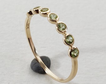 14K Gold Natural Peridot Ring, Solid Yellow Gold Ring, August Birthstone, Wedding Ring, Eternity Band, Peridot Jewelry, Statement Jewelry