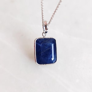Natural Blue Sapphire Pendant, 14K Solid White Gold Pendant, September Birthstone, Bezel Pendant, Anniversary Present, Blue Sapphire Jewelry