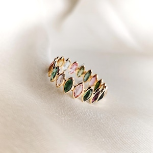 Natural Multi Tourmaline Ring, 14K Solid Yellow Gold Multi Tourmaline Ring, October Birthstone Ring, Infinity Bezel Set Ring, Christmas Gift