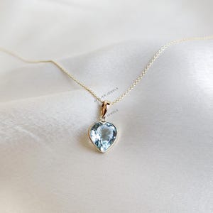 Natural Aquamarine Heart Pendant, 14K Solid Yellow Gold Aquamarine Pendant, March Birthstone Pendant, Natural Aquamarine Jewelry