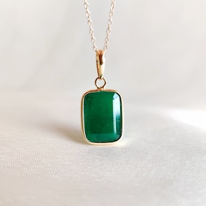 Natural Emerald Pendant, 14K Solid Yellow Gold Emerald Pendant, May Birthstone Pendant, Bezel Pendant, Emerald Jewelry, Christmas Present