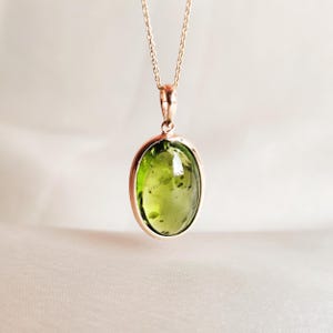 Natural Peridot Pendant, 14K Solid Yellow Gold Peridot Pendant, August Birthstone Pendant, Bezel Set Pendant, Christmas Present
