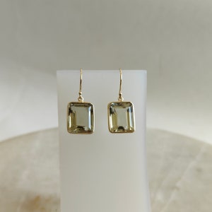 14K Gold Green Amethyst Earrings, Natural Green Amethyst Earrings, 14K Solid Yellow Gold Earrings, Green Amethyst Jewlery, Octagon Earring