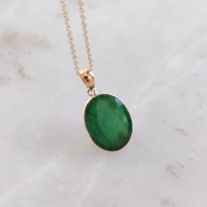 Natural Emerald Pendant, 14K Solid Yellow Gold Emerald Pendant, May Birthstone Pendant, Bezel Pendant, Christmas Gift, Emerald Jewelry