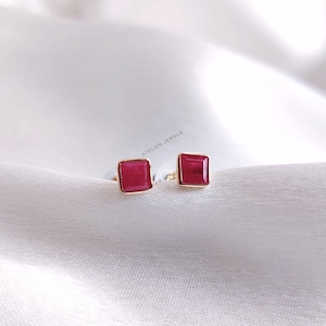 Natural Ruby Studs, Solid Gold Ruby Studs, Dainty Dainty Cushion Cut Ruby Studs, July Birthstone Studs, Christmas Gift