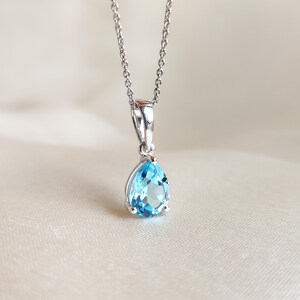 Natural Swiss Blue Topaz Pendant, 14K Solid White Gold Blue Topaz Pendant, December Birthstone Pendant, Christmas Gift, Blue Topaz Jewelry