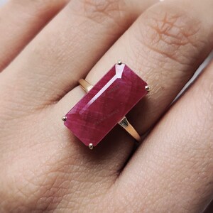 Natural Ruby Ring, 14K Solid Yellow Gold, Octagon Emerald Cut