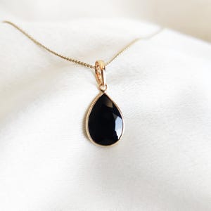 Natural Black Onyx Pendant, 14K Solid Yellow Gold Black Onyx Pendant, December Birthstone Pendant, Black Onyx Jewelry, Valentine&#39;s Day Gift