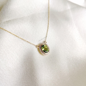 Natural Peridot & Diamond Pendant, 14K Solid Yellow Gold Pendant, August Birthstone Pendant, Dainty Peridot Pendant, Christmas Gift