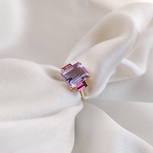 Natural Pink Amethyst Rhodolite Garnet Ring, 14K Yellow Gold, February Birthstone