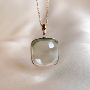 Natural Green Amethyst Pendant, 14K Solid Yellow Gold Amethyst Pendant, February Birthstone, Bezel Pendant, Amethyst Jewelry, Christmas Gift