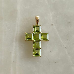Natural Peridot Cross Pendant, 14K Solid Yellow Gold Peridot Pendant, August Birthstone Pendant, Holy Cross Dainty Pendant, Christmas Gift