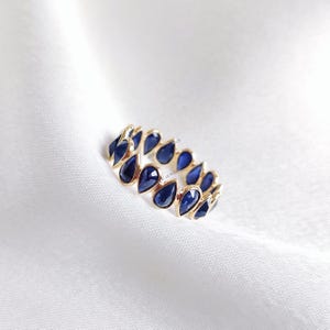 Natural Blue Sapphire Ring, 14K Solid Yellow Gold Blue Sapphire Ring, September Birthstone Ring, Bezel Set Eternity Ring, Christmas Present