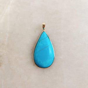 Natural Arizona Turquoise Pendant, 14K Solid Yellow Gold Turquoise Pendant, December Birthstone, Sleeping Beauty Turquoise Jewelry