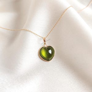Natural Peridot Heart Pendant, 14K Solid Yellow Gold Pendant, August Birthstone Pendant, Peridot Heart Shape Jewelry, Birthday Present
