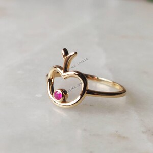 14K Yellow Gold Ruby Heart Ring, July Birthstone, Engagement Ring