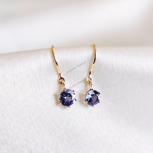 Natural Tanzanite Earrings, 14K Solid Gold Tanzanite Earrings, Round Cut Tanzanite Earrings, December Birthstone, Dainty Tanzanite Earrings