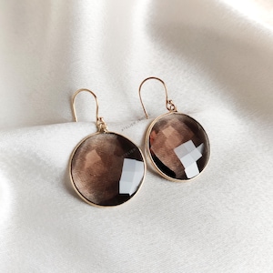 Natural Smoky Quartz Earrings, 14K Solid Yellow Gold Smoky Quartz Earrings, Smoky Quartz Jewelry, Octagon Drop Earring, June Birthstone