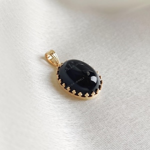Natural Black Onyx Pendant, 14K Solid Yellow Gold Black Onyx Pendant, December Birthstone Pendant, Crown Bezel Pendant, Christmas Present