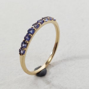 14K Gold Natural Tanzanite Half Eternity Ring, 14K Solid Yellow Gold Ring, Tanzanite Engagement Ring, December Birthstone, Wedding Ring