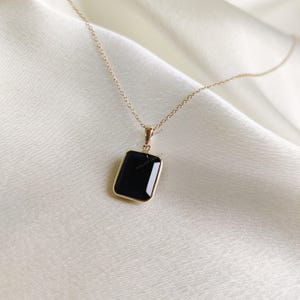 Natural Black Onyx Pendant, 14K Solid Yellow Gold Onyx Pendant, Emerald Cut Pendant, December Birthstone, Black Onyx Jewelry, Christmas Gift