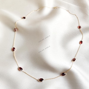 Natural Garnet Necklace, 14K Solid Yellow Gold Garnet Necklace, January Birthstone, Bezel Necklace, Garnet Jewelry, Anniversary Gift