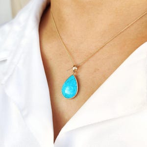 Natural Arizona Turquoise Pendant, 14K Solid Yellow Gold Turquoise Pendant, December Birthstone, Sleeping Beauty Turquoise Jewelry