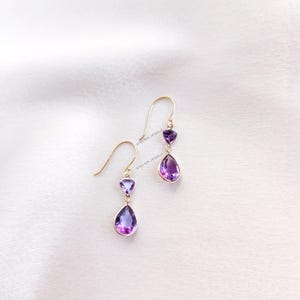 Natural Purple Amethyst Earrings, 14K Solid Yellow Gold Earrings, February Birthstone, Dainty Amethyst Earrings, Gemstone Drop Earrings
