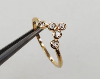 14K Gold Natural Rose Cut Diamond Ring, 14K Solid Yellow Gold Ring