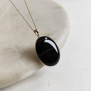 Natural Black Onyx Pendant, 14K Solid Yellow Gold Black Onyx Pendant, December Birthstone, Christmas Present, Black Onyx Jewelry