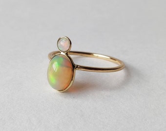 14K Gold Natural Opal Ring, Natural Ethiopian Opal 14K Yellow Gold, October Birthstone, Dainty Ring, Gifts For Her, Engagement Ring