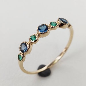14K Yellow Gold London Blue Topaz Emerald Ring, Natural Blue Topaz Emerald Ring, 14K Solid Gold Ring, Dainty Ring, December May Birthstone
