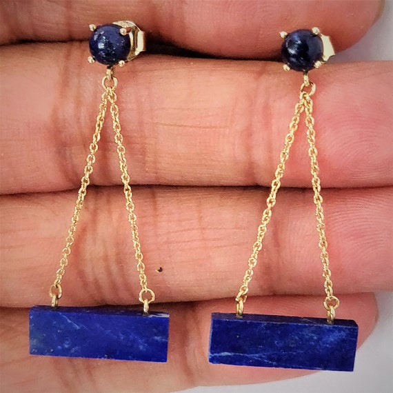 14k Gold Lapis and Diamond Disc Earrings