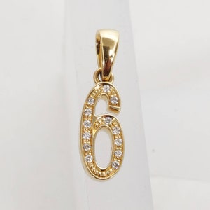 14k Solid Gold Charm Pendant, 6 Number Charm Diamond Pendant Necklace, Solid Gold Diamond Pendant, Numerical Pendant No 6, Birthday Gift