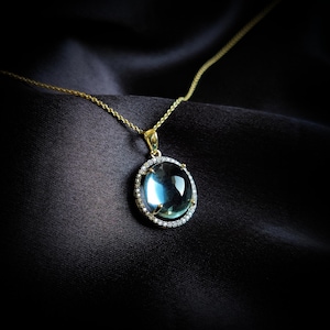Natural Sky Blue Topaz & Diamond Pendant, 14K Solid Yellow Gold Pendant, December April Birthstone, Blue Topaz Jewelry, Christmas Present