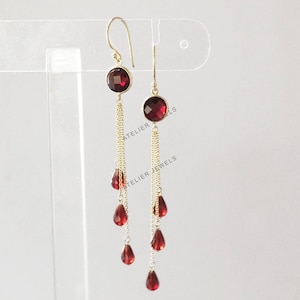 14k Gold Garnet Earrings, Natural Garnet Bezel Earrings, 14K Solid gold Earrings, January Birthstone, Dangler Earrings, Gift For Her