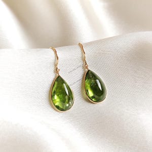 Natural Peridot Earrings, Peridot Bezel Earrings, 14K Solid Yellow Gold Earrings, Minimal Earrings, August Birthstone, Oval Earrings