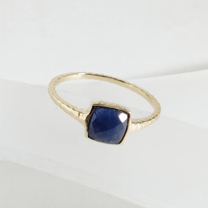 Natural Blue Sapphire Ring, 14K Solid Yellow Gold Blue Sapphire Ring, September Birthstone Ring, Bezel Ring, Cushion Ring, Chridtmas Gift