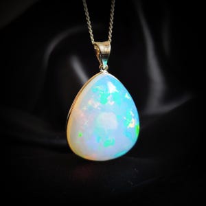 Natural White Opal Pendant, 14K Solid White Gold Ethiopion Opal Pendant, October Birthstone Pendant, White Opal Jewelry
