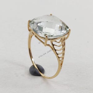 Natural Green Amethyst Ring, 14K Solid Yellow Gold Amethyst Ring, February Birthstone Ring, Green Amethyst Jewelry, Christmas Gift