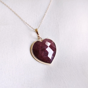 Natural Ruby Heart Pendant, 14K Solid Yellow Gold Ruby Pendant, July Birthstone Pendant, Ruby Jewelry, Heart Shape Pendant, Christmas Gift