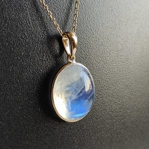 Natürlicher Regenbogen Mondstein Anhänger, 14K Solid Gold Blauer Mondstein Anhänger, Gelbgold Anhänger Halskette, Juni Birthstone, Weihnachtsgeschenk