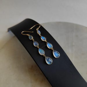 Natural Rainbow Moonstone Earrings, 14k Solid Yellow Gold Moonstone Earrings, June Birthstone, Dainty Earrings, Blue Moonstone Jewelry