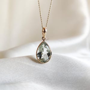 Natural Green Amethyst Pendant, 14K Solid Yellow Gold Green Amethyst Pendant, February Birthstone, Natural Amethyst Jewelry