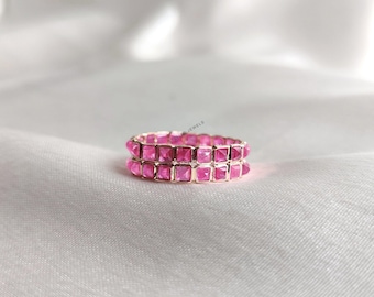 Natural Ruby 14K Solid Yellow Gold Eternity Ring, Stackable Bezel Setting